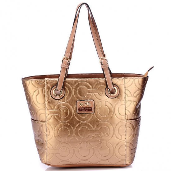 Coach In Printed Signature Medium Gold Totes BBG | Women